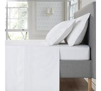 Casa da Laura - Juego de Sábanas Blancas con Tira de Encaje Neil - 200 Hilos de Algodón - Sábanas para Cama de 150/160 cm - con 2 Fundas de Almohada de 50x80 cm