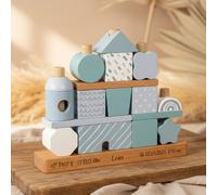Casa de apilar azul de madera con personalización | small foot – Grabado