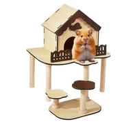 Casa de ardillas, Gerbil Castle Cage, Hábitat de pie de madera con cama de exploración, estructura de juego de enriquecimiento de alimentación, juguete para dormir en interiores para animales pequeños