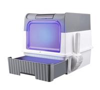 Casa de aseo para gatos, bandeja de arena cerrada con rayos ultravioleta y pala, compartimento inferior extraíble para una limpieza fácil, máx. 6 kg (gris UV,48 x 35 x 36 cm)