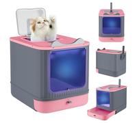 Casa de aseo para gatos, bandeja de arena cerrada con rayos ultravioleta y pala, compartimento inferior extraíble para una limpieza fácil, máx. 6 kg (rosa UV,44,5 x 36,5 x 34,5 cm)