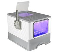 Casa de aseo para gatos, bandeja de arena cerrada con rayos ultravioleta y pala, compartimento inferior extraíble para una limpieza fácil, máx. 6 kg (gris UV,52 x 39 x 39 cm)