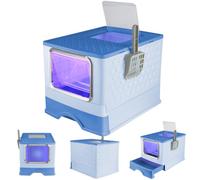 Casa de aseo para gatos, bandeja de arena cerrada con rayos ultravioleta y pala, compartimento inferior extraíble para una limpieza fácil, máx. 6 kg (azul-UV, 52 x 39 x 39 cm)