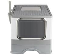 Casa de aseo para gatos, bandeja de arena cerrada gato con pala, puerta translúcida, 2 opciones de entrada y salida y 2 bolsas de desodorización, 52 x 39 x 39 cm gris