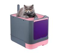 Casa de aseo para gatos, bandeja de arena cerrada gato con pala, puerta translúcida, 2 opciones de entrada y salida y 2 bolsas de desodorización, 44,5 x 36,5 x 34,5 cm, rosa - UV