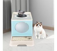 Casa de aseo para gatos, bandeja de arena para gatos, casa de aseo cerrada, plegable, doble puerta batiente y superior + pala + cajón de arena de limpieza sencilla: 48 x 39 x 34 cm, PP-Bleu claro