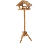 Casa De Aves Comedero De Aves De Pino Con Techo De Juncos Y Soporte 53×53×122cm