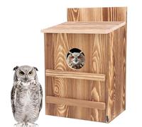 Casa de búho de madera: refugio de anidación exterior duradero, entrada redonda | Caja de pájaro artesanal de 14.5 pulgadas para búhos, pájaros cantores, jardines de patio trasero, bosques, graneros