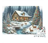 Casa de Campo del Lado de la Calle Puzzle 1000 Piezas Cabina de Nieve Ciervo Cartón para Adultos Noche Familiar para Decorar Mejor Regalo Oferta Precio Económico 70x50cm/1000pcs