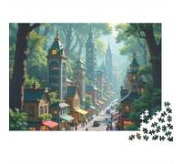 Casa de Campo del Lado de la Calle Puzzle 1000 Piezas Ciudad del Reloj del Bosque Cartón Reciclado para Parejas Descanso En Casa para Decorar Mejor Regalo Oferta 38x26cm/1000pcs