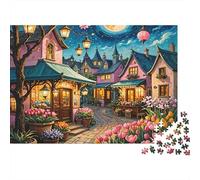 Casa de Campo del Lado de la Calle Puzzle 1000 Piezas Lane Tulip Iluminado por la Luna Cartón Reciclado para Toda La Familia Regalo Navidad para Decorar Mejor Regalo Oferta 70x50cm/1000pcs