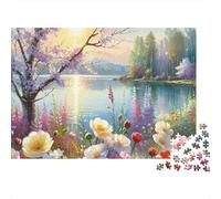 Casa de Campo del Lado de la Calle Puzzle 1000 Piezas Vista de la Flor del Lago Cartón Reciclado para Niños 12+ Decoración Pared para Entretenimiento Oferta Mejor Regalo 38x26cm/1000pcs
