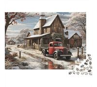 Casa de Campo del Lado de la Calle Rompecabezas 1000 Piezas Camión de la Iglesia Snowy Cartón Grueso para Parejas Noche Familiar para Decorar Mejor Regalo Oferta 38x26cm/1000pcs