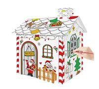 Casa de cartón para colorear navideña - Gran casa de juegos de garabatos de bricolaje 33 × 27 × 38 cm para niños pequeños | Kit de artesanía de cabaña de cartón festivo para colorear para guardería
