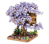 Casa de cerezo en flor de plástico, árbol bonsái de cerezo, ensamblado, bonito árbol de flores, mini bloques de construcción DIY para adultos y adolescentes mayores de 14 años (sin luz), minibloq