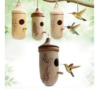 Casa de colibrí, casa de pájaros de madera de haya natural para colgar en el exterior, pequeño refugio de anidación de madera para pollos pinza, decoración de jardín al aire libre, regalo de