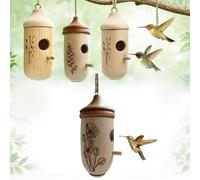 Casa de colibrí, casa de pájaros de madera de haya natural para colgar en el exterior, pequeño refugio de anidación de madera para pollos pinza, decoración de jardín al aire libre, regalo de