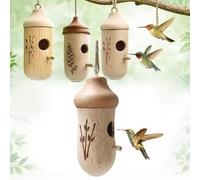 Casa de colibrí, casa de pájaros de madera de haya natural para colgar en el exterior, pequeño refugio de anidación de madera para pollos pinza, decoración de jardín al aire libre, regalo de