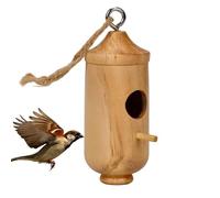 Casa de colibrí de madera natural - Pajarera colgante para exteriores, nido de columpio, hecho a mano, madera rústica, asiento para pájaros, comedero, refugio para ventanas de jardín, decoración |