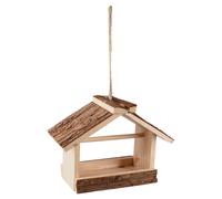 Comedero pájaros Exterior Loo - casita de Madera Clara - Compacto y práctico con Cuerda Colgante - 23x11x11.6cm