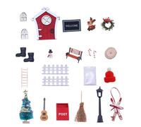 Casa De Elfo De Navidad Casa De Muñecas De Hadas Navideñas De Madera Decoraciones Navideñas 24PCS / Set DIY Miniatura Simulación Puerta De Hadas Muebles De Casa De Muñecas Con Temática Navideña