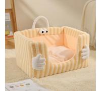 Casa de gato para mascotas de interior, cueva de cama para gatos semicerrada, tapetes suaves y calmantes para cachorros y gatitos, cama de gatito con cojín extraíble (50 x 40 x 27 cm, amarillo)