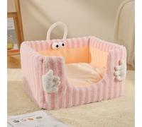 Casa de gato para mascotas de interior, cueva de cama para gatos semicerrada, tapetes suaves y calmantes para cachorros y gatitos, cama de gatito con cojín extraíble (50 x 40 x 27 cm, rosa)
