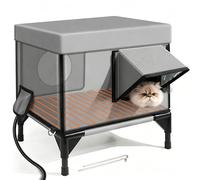 Casa de gatos climatizada a prueba de invierno para gatos al aire libre, refugio aislado y resistente a la intemperie con puerta de escape de 2 vías, aleros impermeables, para gatos callejeros