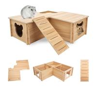 Casa de hámster laberinto, escondite de madera para hámster, casa de hámster multicámara con escalera de escalada, decoración de hábitats de madera, accesorios para animales pequeños, ratones gerbils
