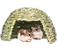Casa de hierba de conejillo de indias, túnel de heno, pequeña choza de paja para mascotas con aperturas de juguetes para masticar, casa de juegos para hurón chinchilla