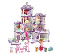 Casa De - Juego De Villa Para Niñas | Conjunto De Juego De Interior Para Chicas, Villa Miniatura De 4 Niveles Y 13 Piezas Con 3 Figuras De Princesa, 2 Cachorros, Accesorios De Muebles