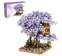 Casa de la Flor de Cerezo Casa de plástico Bonsai Bonsai Ensamblado Lindo árbol de Flores DIY Mini Bloques de construcción para Adultos, más de 14 Adolescentes (sin luz) Morado