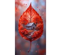Casa de la hoja roja Diamond Painting para Adultos,5D Square Drill diamond painting kit completo,DIY Strass Diamante Bordado Cristal Punto de Cruz Painting para Hogar Pared Decoración 30x70 cm