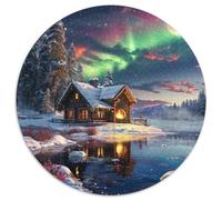 Casa de madera auroral rompecabezas 1000 piezas lago luna llena redonda rompecabezas juego casual decoración del hogar para adultos 1000pcs (67.5x67.5cm)