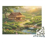 Casa de Madera en Plantación de Té Puzzle de 1000 Piezas Papel para Adultos Vista Rural Amanecer Decoración Familiar Relajante Regalo 52x38cm/1000pcs
