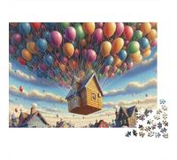 Casa de Madera Flotante Puzzle para Adultos Puzzle de 1000 Piezas Globos Coloridos Cielo Relajante Decoración Enfoque Regalo Familiar 38x26cm/1000pcs