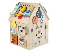 Casa de Madera Ocupada, Juguete Sensorial para Niños con Tablero de Actividades, Espacio de Almacenamiento Interior, Caja de Música, Interruptor, Clasificador, Engranaj Natural Wood (Music Telephone)