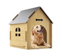 Casa de madera para perros - Casa de madera para mascotas con techo | Caseta exterior resistente a la intemperie con techo | Caseta impermeable para perros | Casa de retiro para gatos al aire libre