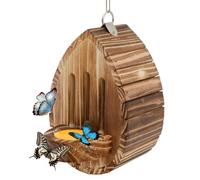 Casa de mariposas de madera, hábitat natural con comedero para mariposas, 13,5 × 19,5 × 9 cm, casa de mariposas del mundo salvaje, habitación de jardín colgante para abejas, mariquitas