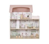 Casa de muñecas de madera para niños, 3 plantas, 5 habitaciones, balcón, juego de muebles y figuras, a partir de 3 años, casa de juegos para niñas y niños, regalo de cumpleaños o Navidad