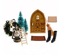 Casa de muñecas de Navidad en miniatura - Kit de casa de muñecas de madera | Adornos navideños reutilizables para patio, casa encantada y dormitorio, 9 juegos de puertas retro + caja de papel, Unisex,