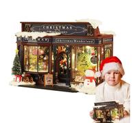 Casa de muñecas de Navidad, kit de construcción de casa en miniatura | Tiny House Kit Casa de muñecas de madera con árbol de Navidad y muebles, juego de casa de muñecas para habitaciones creativas