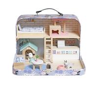 Casa de muñecas en maletín morado - Casa de muñecas portátil para niños con muebles, plegable y portátil, kit de juego de viaje