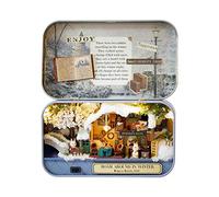 Casa de muñecas en miniatura DIY hecha a mano, casa de muñecas en miniatura con temática de los buenos viejos tiempos y luces LED, incluye un cuaderno para decoración del hogar o (vagabundeo invernal)