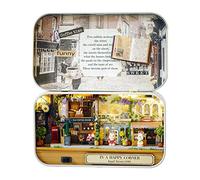 Casa de muñecas en Miniatura Hecha a Mano, Mini casa de muñecas con Tema de Buenos Tiempos, Kit de Manualidades de Madera con Luces LED para decoración del hogar, para Amigos, (Esquina de la Calle