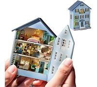 Casa de muñecas Kit de Muebles de Madera en Miniatura, Mini casa de muñecas Hecha a Mano con LED, Escala 1:24, Juguetes creativos de carpintería para Adultos, Amigos, Amantes, Regalo de cumpleaños