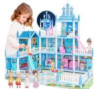 Casa de Muñecas para Niñas Pequeñas - Casa de Muñecas con 4 Figuras de Muñecas, Mobiliario, Accesorios, Luz LED, 3 Historias Casa de Muñecas Princesa de Ensueño Regalo para Niños de 3 4 5 6 7 8 Años