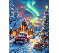 Casa de Navidad con Auroras boreales Rompecabezas 1000 Piezas Cartón Grueso para Coleccionistas Noches De Cita Mejora Concentración Ocio En Casa Regalo Reyes Magos 1000 PCS