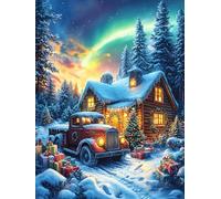 Casa de Navidad con Auroras boreales Rompecabezas 300 Piezas Cartón para Niños Mayores 14 Años Noches De Cita Antiestrés Pack Completo Detalle Único Original 300 PCS
