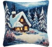 Casa de nieve en el bosque de invierno Latch hook Kit Cojín Gancho de Pestillo en la cabaña de Navidad Alfombra almohada niños principiante DIY bordado Conjunto hecho mano Sofá artesanal Decoración ho